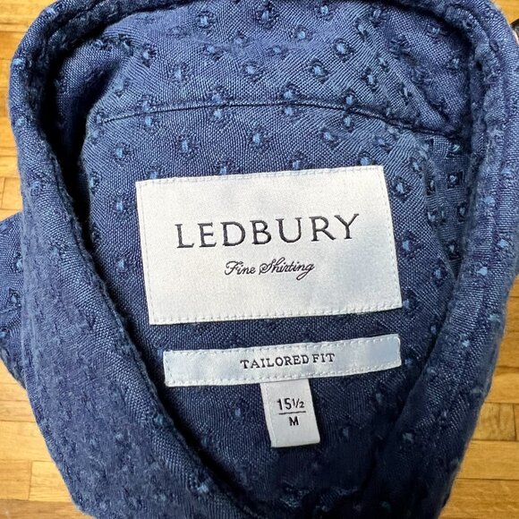 Ledbury Blue Mens Long Sleeve Button Down Textured Pattern Size 15.5 M - Picture 3 of 8